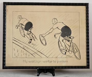Antieke sporttekeningen in originele houten lijst- Set van 5 beschikbaar voor biedingen