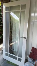 Houten stompe deur 210x93 met facet geslepen glas, Doe-het-zelf en Verbouw, Deuren en Horren, Ophalen, Gebruikt, 80 tot 100 cm