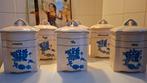 Brocante. 6 Franse voorraadpotten met deksel. Creme blauw, Ophalen of Verzenden
