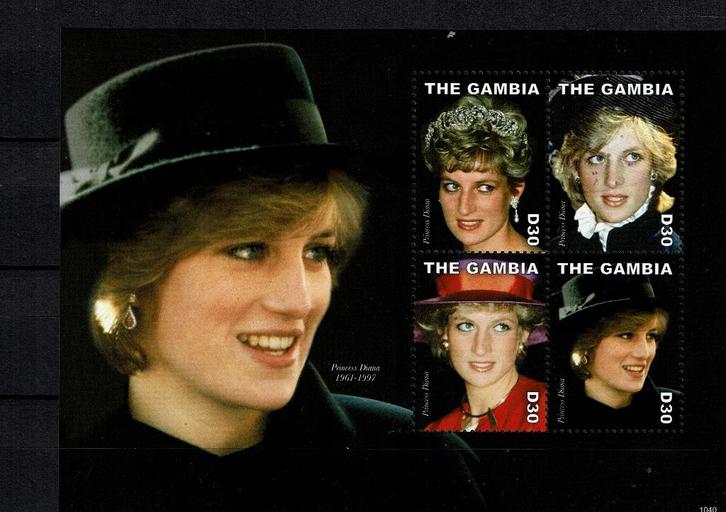 gambia 2010 pf blok lady diana royalty koningshuis, Postzegels en Munten, Postzegels | Thematische zegels, Postfris, Koningshuis