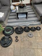 Olympische halterset, stang, bumperplates, EZ bar, 50mm, Ophalen, Zo goed als nieuw, Halterset