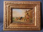 Olieverf paneel Haan met hennen A Verhoesen 1877 (1806-1881), Antiek en Kunst, Kunst | Schilderijen | Klassiek, Ophalen of Verzenden