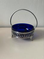 Suikerbakje bonbon bakje Kobaltblauw glas in mandje, Antiek en Kunst, Ophalen of Verzenden