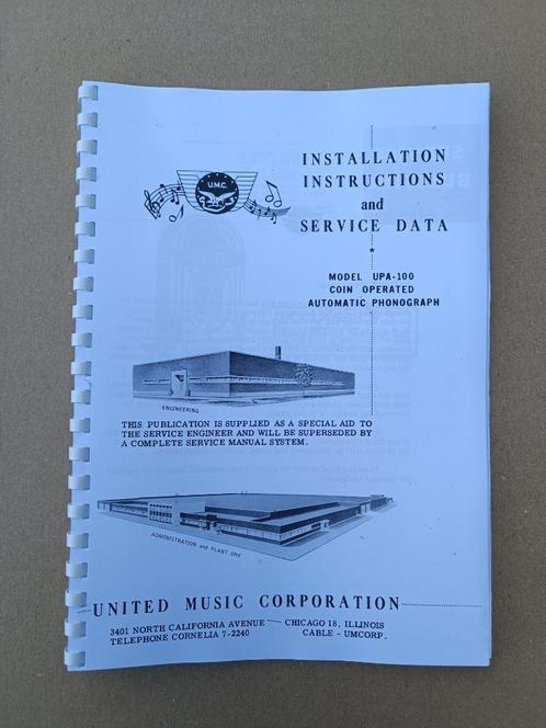 Service Manual: United UPA100 (1957) jukebox nieuw !!, Verzamelen, Automaten | Jukeboxen, Wurlitzer, Ophalen