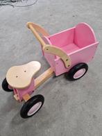 Roze houten bakfiets kind loopfiets driewieler, Kinderen en Baby's, Speelgoed | Buiten | Voertuigen en Loopfietsen, Ophalen of Verzenden
