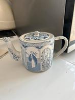 Emaille koffiepot theepot lange lijs blauw wit petrus regout, Ophalen of Verzenden