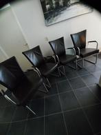 4 eetkamerstoelen, donkerbruin leer, Ophalen, Bruin, Zo goed als nieuw, Metaal