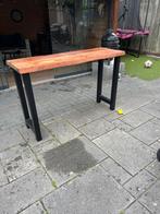 Zware (semi) statafel met houten blad en metalen onderstel, Ophalen of Verzenden, Gebruikt