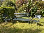 Tuinset: Bankje & 2 Hardhouten Vouwstoelen, Ophalen, Gebruikt, Hout