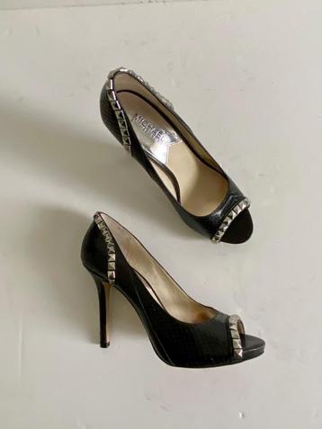 H206 Michael Kors maat 38 leren pumps schoenen hak zwart beschikbaar voor biedingen