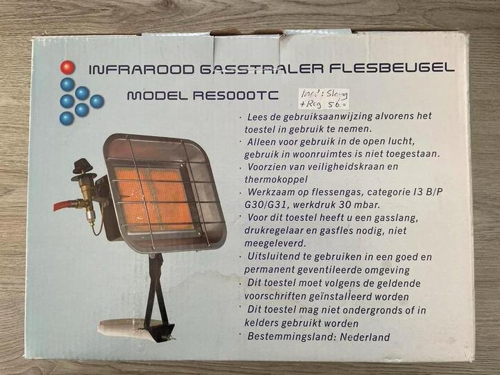 Infrarood Gasstraler Flesbeugel - Nieuw in doos!, Tuin en Terras, Terrasverwarmers, Nieuw, Gas, Ophalen of Verzenden