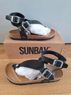 Sunbay zwart leer sandalen klompen teenslipper maat 39, Nieuw, Sandalen of Muiltjes, Sunbay, Ophalen of Verzenden
