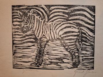 Abstracte Linosnede zebra Gerard Sluijter beschikbaar voor biedingen