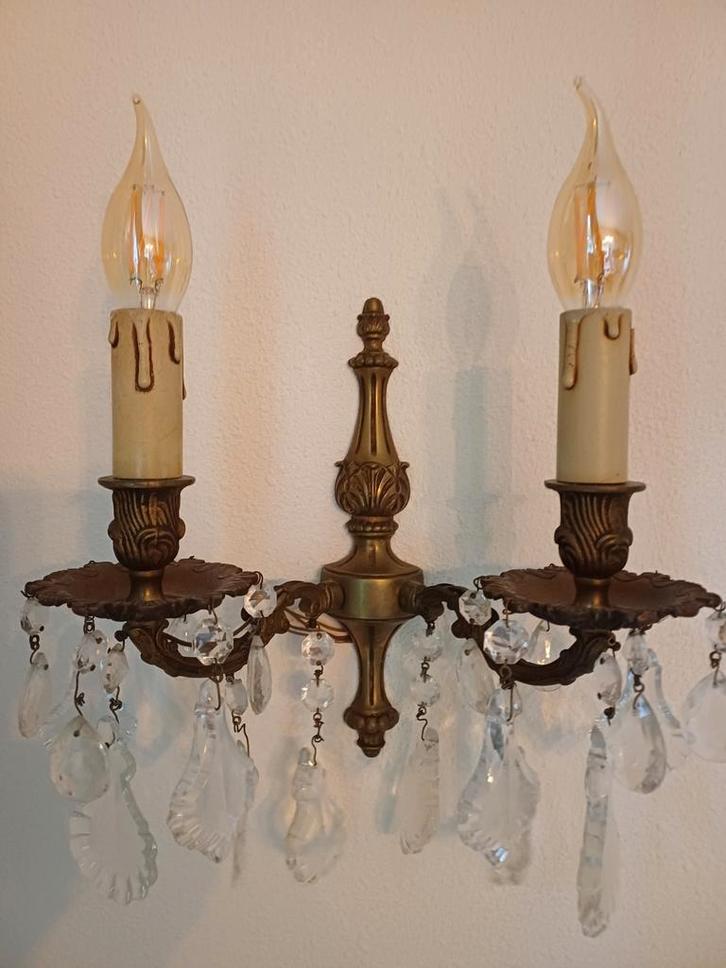 2 Lusters Wandlampen Franse brocante  messing glas, Antiek en Kunst, Curiosa en Brocante, Ophalen of Verzenden