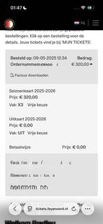 Feyenoord seizoenskaart 25/26, Tickets en Kaartjes, Kortingen en Cadeaubonnen, Eén persoon, Cadeaubon