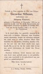 Nillezen Gerardus 1876 Neerbosch 1951 Oeffelt, Verzamelen, Ophalen of Verzenden, Bidprentje