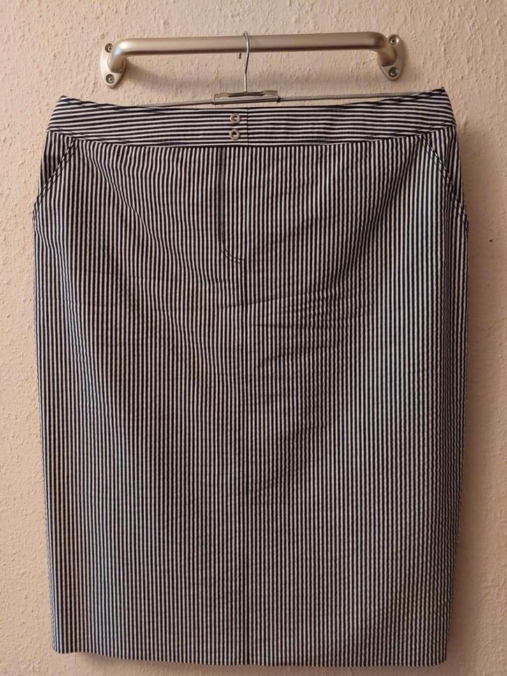 Frank Walder gestreepte wit-blauwe rok maat 46, Kleding | Dames, Rokken, Gedragen, Maat 46/48 (XL) of groter, Blauw, Onder de knie