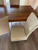 6 leren eetkamerstoelen (beige & ecru), Ophalen, Gebruikt, Overige kleuren, Leer