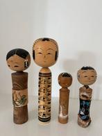4 vintage kokeshi poppen houtsnijwerk als set, Ophalen of Verzenden