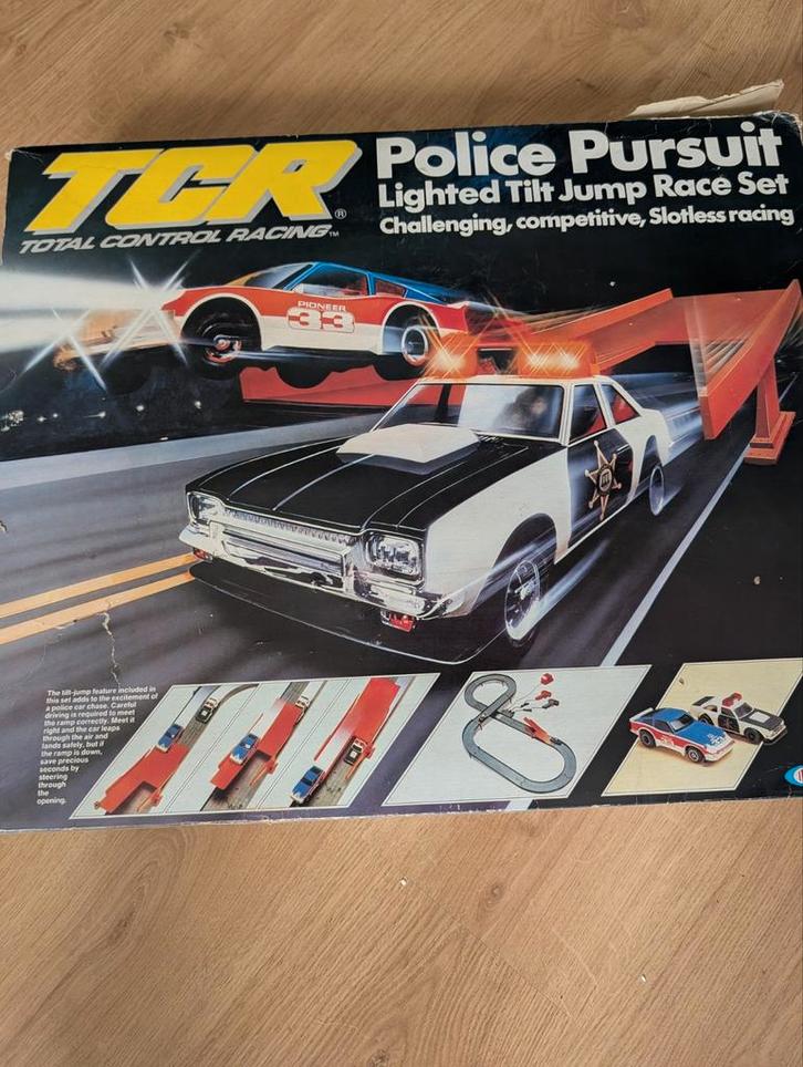 Vintage TCR Police Pursuit Racebaan jaren 80, Kinderen en Baby's, Speelgoed | Racebanen, Gebruikt, Racebaan, Elektrisch, Overige merken