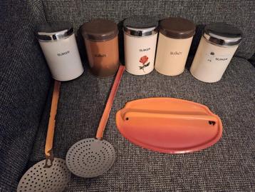 🌞 Brabantia voorraadblikken + oranje emaille lepelrek beschikbaar voor biedingen