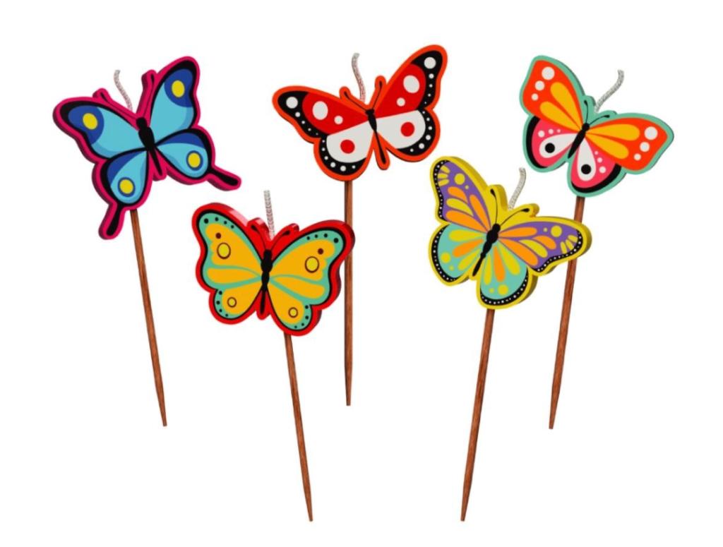 5 Vlinders verjaardag kaarsjes taart of cupcakes, Ophalen of Verzenden, Nieuw, Taarten of Cupcakes, Versiering