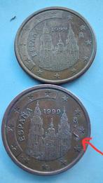 2 zeer Zeldzame Spaanse €5 cent 1999 verzamel items, Ophalen of Verzenden, Spanje, 50 cent