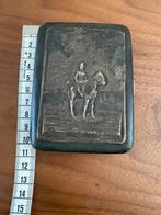 Antieke leren sigarenhouder met koperen jacht gravure., Ophalen of Verzenden, Gebruikt