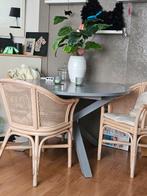 ronde tafel met schaarpoten, Huis en Inrichting, Tafels | Eettafels, Ophalen, Gebruikt, Rond, Vier personen