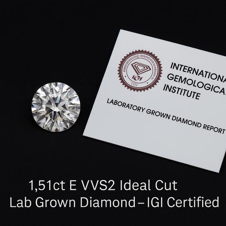 1.51ct Lab Grown Diamant E VVS2 IGI, Sieraden, Tassen en Uiterlijk, Edelstenen, Nieuw, Ophalen of Verzenden