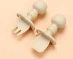 Set van 4 stuks siliconen baby vork en lepel - beige, Ophalen of Verzenden, Nieuw, Overige typen