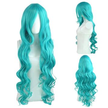 Luxe carnaval pruik superlang haar 100 cm turquois beschikbaar voor biedingen