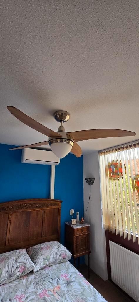 2 Plafondventilatoren met Houten Bladen & Afstandsbediening, Huis en Inrichting, Lampen | Vloerlampen, Zo goed als nieuw, Minder dan 100 cm