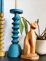 Vintage houtgesneden gestileerd katten beeld op sokkeltje, Antiek en Kunst, Kunst | Beelden en Houtsnijwerken, Ophalen of Verzenden