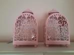2 schattige kleine windlichten  roze, Ophalen, Gebruikt, Overige materialen, Minder dan 25 cm