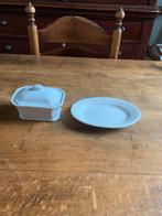 Kruidenboterpotje en ovaal schaaltje, Keramiek, Ophalen of Verzenden, Effen, Schaal of Schalen