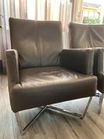 Set van 2 leren fauteuils (laag) - bruin - “bison” - chroom, Huis en Inrichting, Fauteuils, Gebruikt, Ophalen of Verzenden, Strak, modern