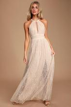 Dollie Off White Lace Halter Maxi Dress, Nieuw, Lulus, Ophalen of Verzenden, Trouwjurk