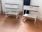 2 Witte Nachtkastjes - Hout & Metaal, Ophalen, Gebruikt, 45 tot 65 cm, Minder dan 55 cm