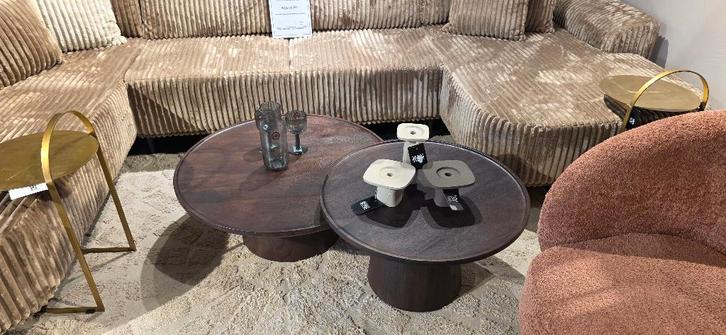 Ronde Salontafel 80 & 66 cm Bruin | Showmodel Hoge korting!, Huis en Inrichting, Tafels | Salontafels, Zo goed als nieuw, Minder dan 50 cm