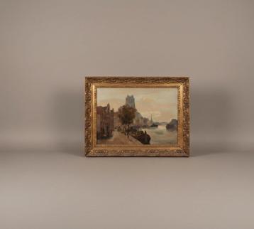 Jan Knikker, Stadsgezicht met kanaal, origineel schilde beschikbaar voor biedingen