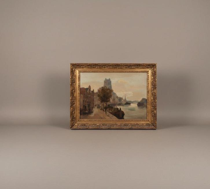 Jan Knikker, Stadsgezicht met kanaal, origineel schilde, Antiek en Kunst, Kunst | Schilderijen | Klassiek, Ophalen of Verzenden