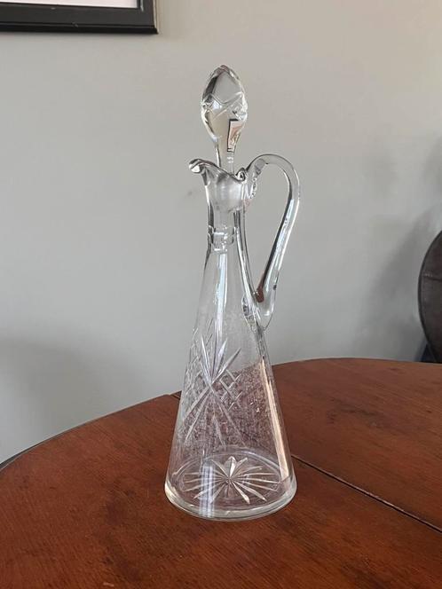 Glazen geslepen karaf met handvat en stop, Antiek en Kunst, Antiek | Glas en Kristal, Ophalen of Verzenden