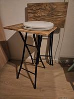 Barkruk / houten opklaptafel, Huis en Inrichting, Tafels | Bijzettafels, Ophalen, Rechthoekig, Minder dan 55 cm, 60 cm of meer