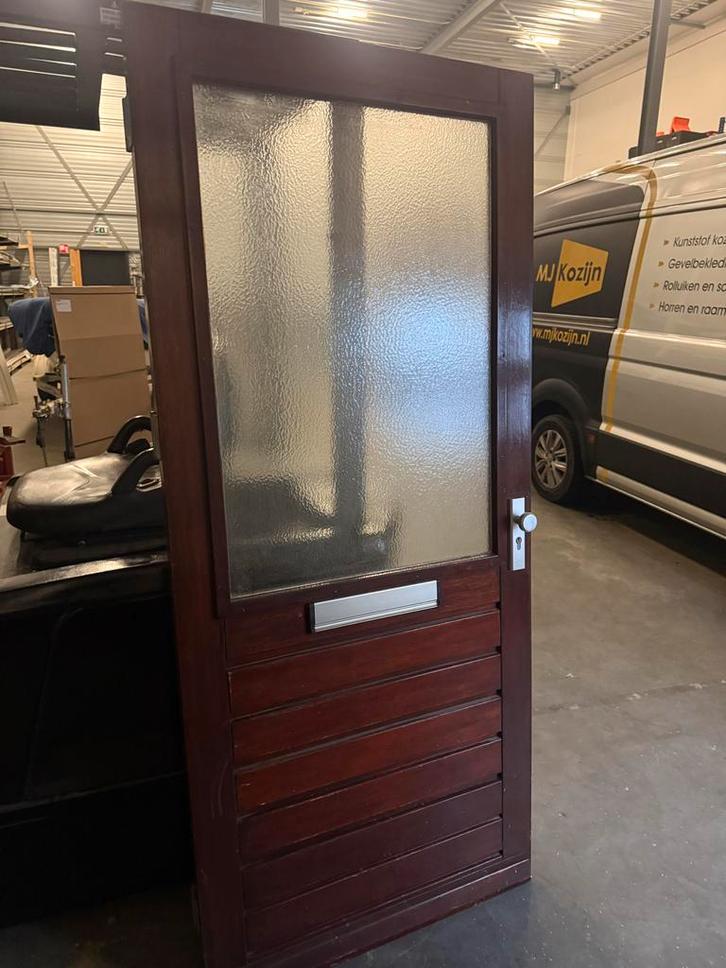 Houten deur met gefigureerd glas, Antiek en Kunst, Antiek | Woonaccessoires, Ophalen