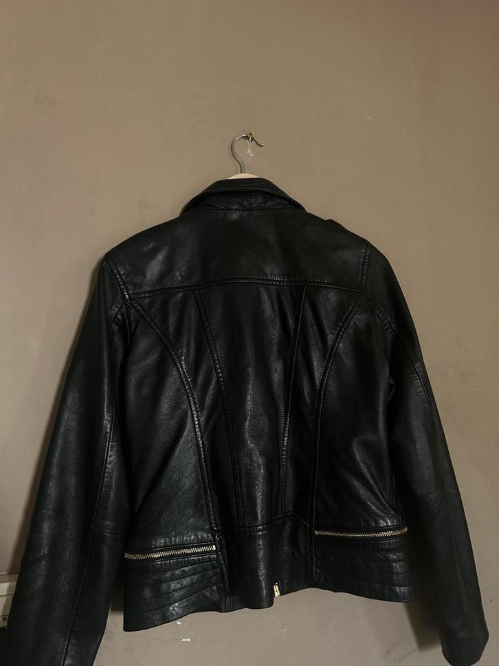 Leren jas Transmission - Zo goed als nieuw!, Kleding | Dames, Jassen | Winter, Zo goed als nieuw, Maat 42/44 (L), Zwart, Ophalen of Verzenden