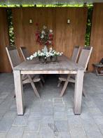 Teakhouten eettafel met 4 verstelbare stoelen., Ophalen, 4 zitplaatsen, Gebruikt, Teakhout