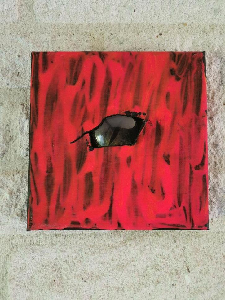 "I see you" 15x15cm, acrylverf neon mat, plastic, Antiek en Kunst, Kunst | Schilderijen | Abstract, Ophalen of Verzenden