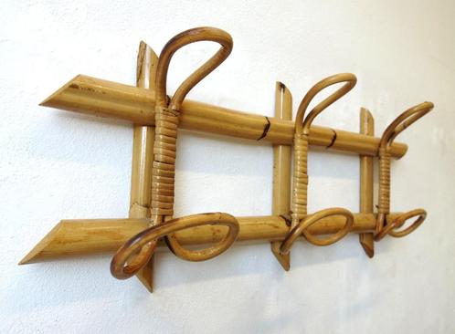 Vintage rotan wandkapstok bamboe kapstok, Huis en Inrichting, Woonaccessoires | Kapstokken, Gebruikt, Wandkapstok, Minder dan 100 cm