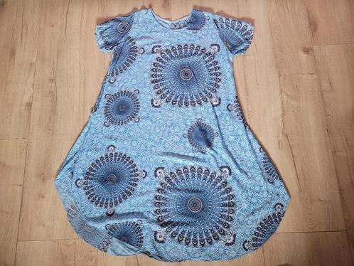 Blauwe wijde zomerjurk met print maat XL ~ TH0039, Kleding | Dames, Jurken, Zo goed als nieuw, Maat 46/48 (XL) of groter, Blauw